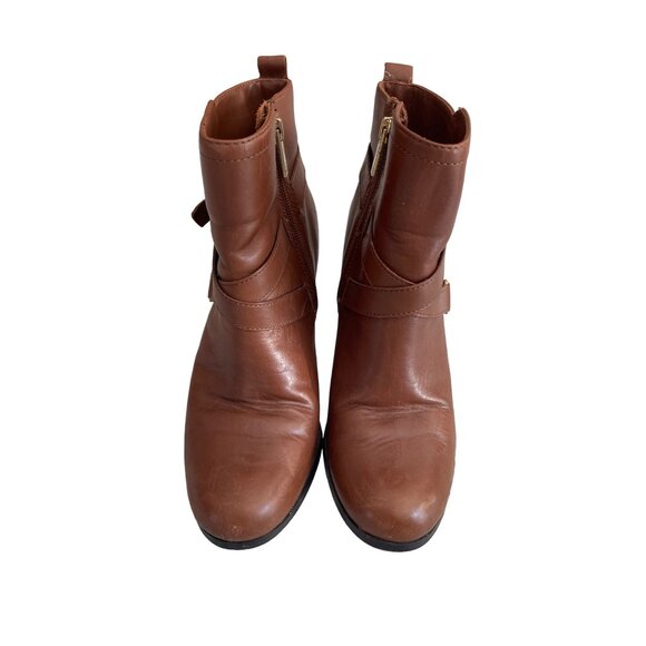 Jones New York Women's Brown Leather Strappy Ankle Booties Block Heel Size 7.5 - Picture 3 of 10